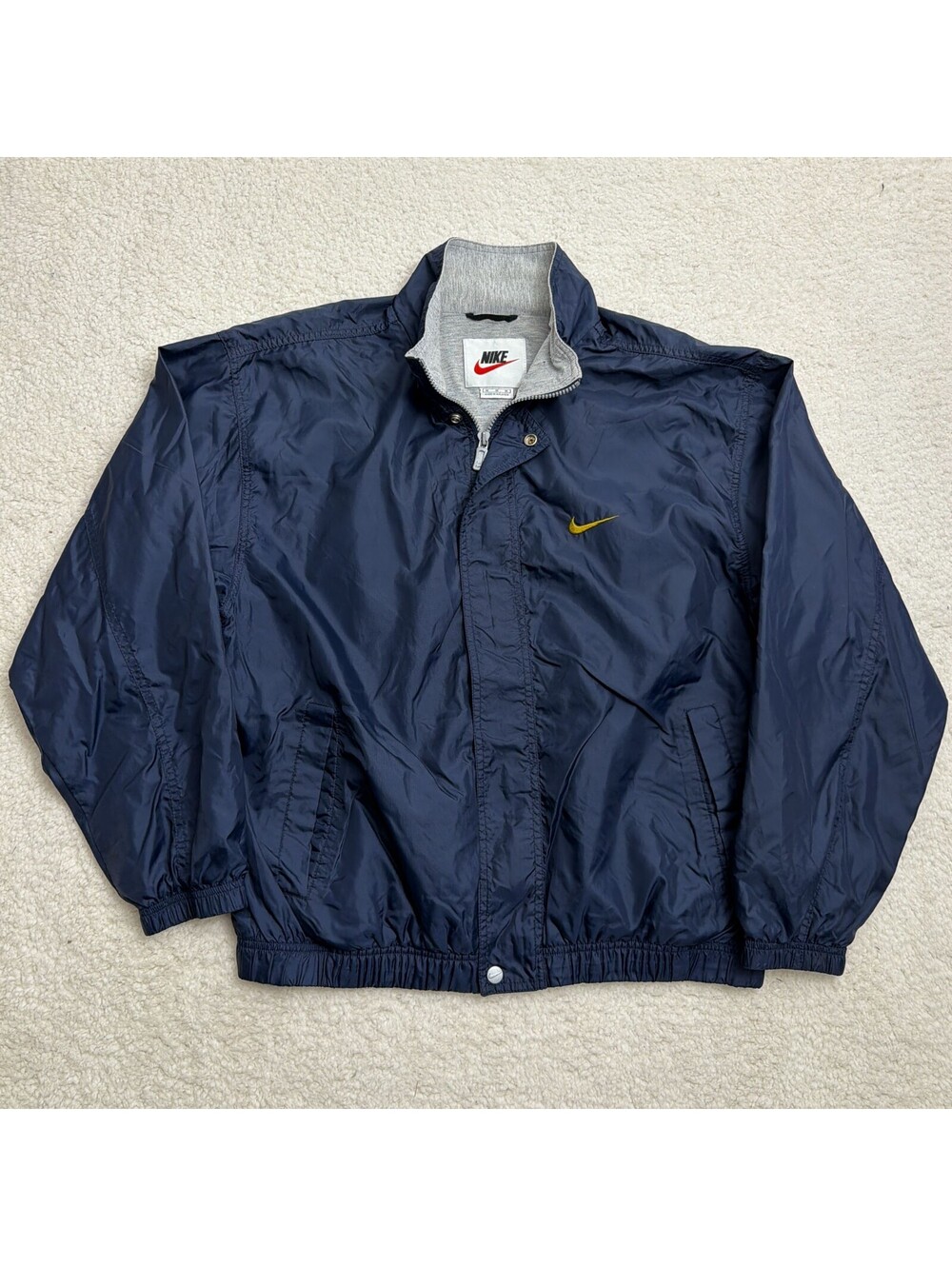Vintage Nike Windbreaker Mens M Navy Nylon Full Zip Track Jacket 90s Swoosh